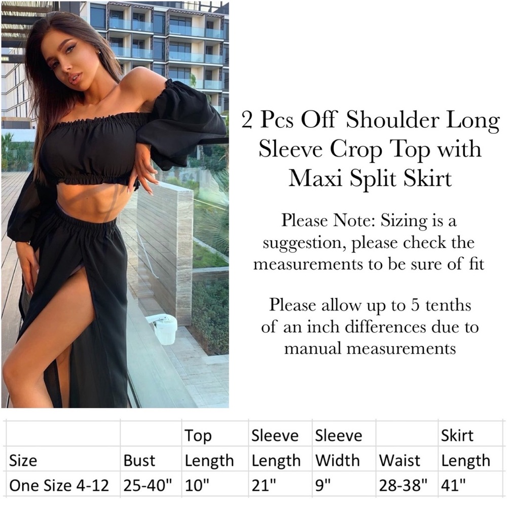 Sexy Black 2 Pcs Crop Top with Maxi Skirt Beach Coverup - Picture 15 of 15